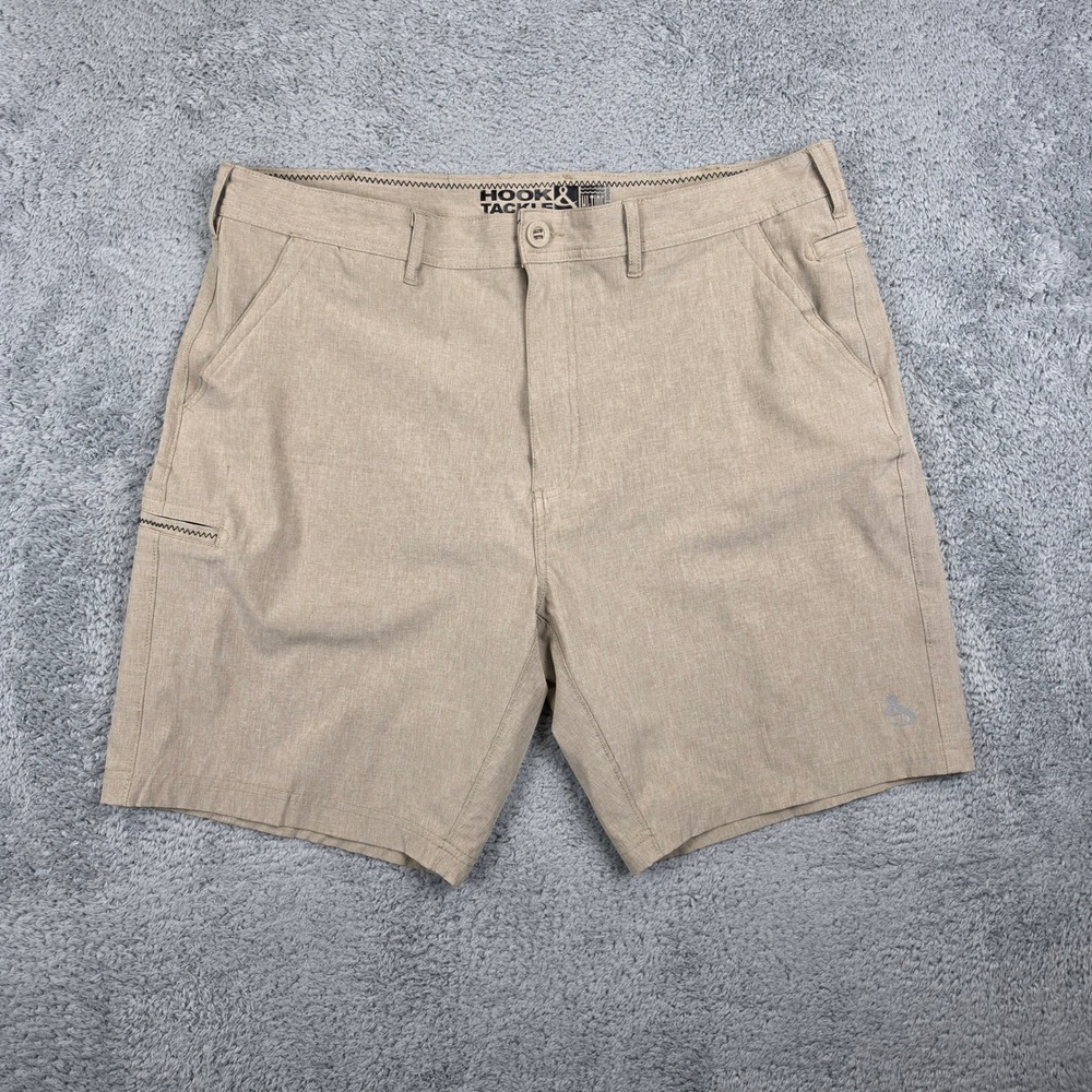 Hook & Tackle Hybrid Shorts Mens 38 Tan Hi-Tide Performance Fishing Stretch 8in